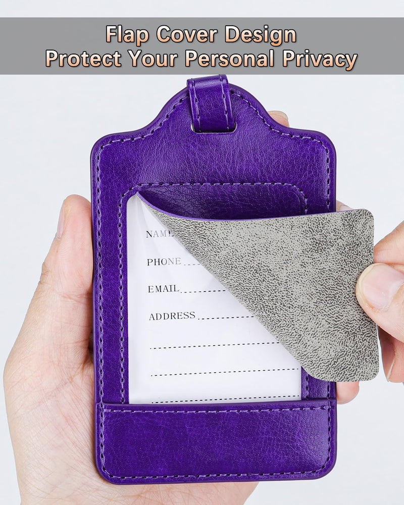 Teskyer Luggage Tags, 3 Pack Premium PU Leather Luggage Tags Privacy Protection Travel Bag Labels Suitcase Tags - Image 2